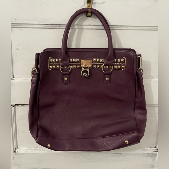 Handbags - Purple Bag with Gold Stud Detail